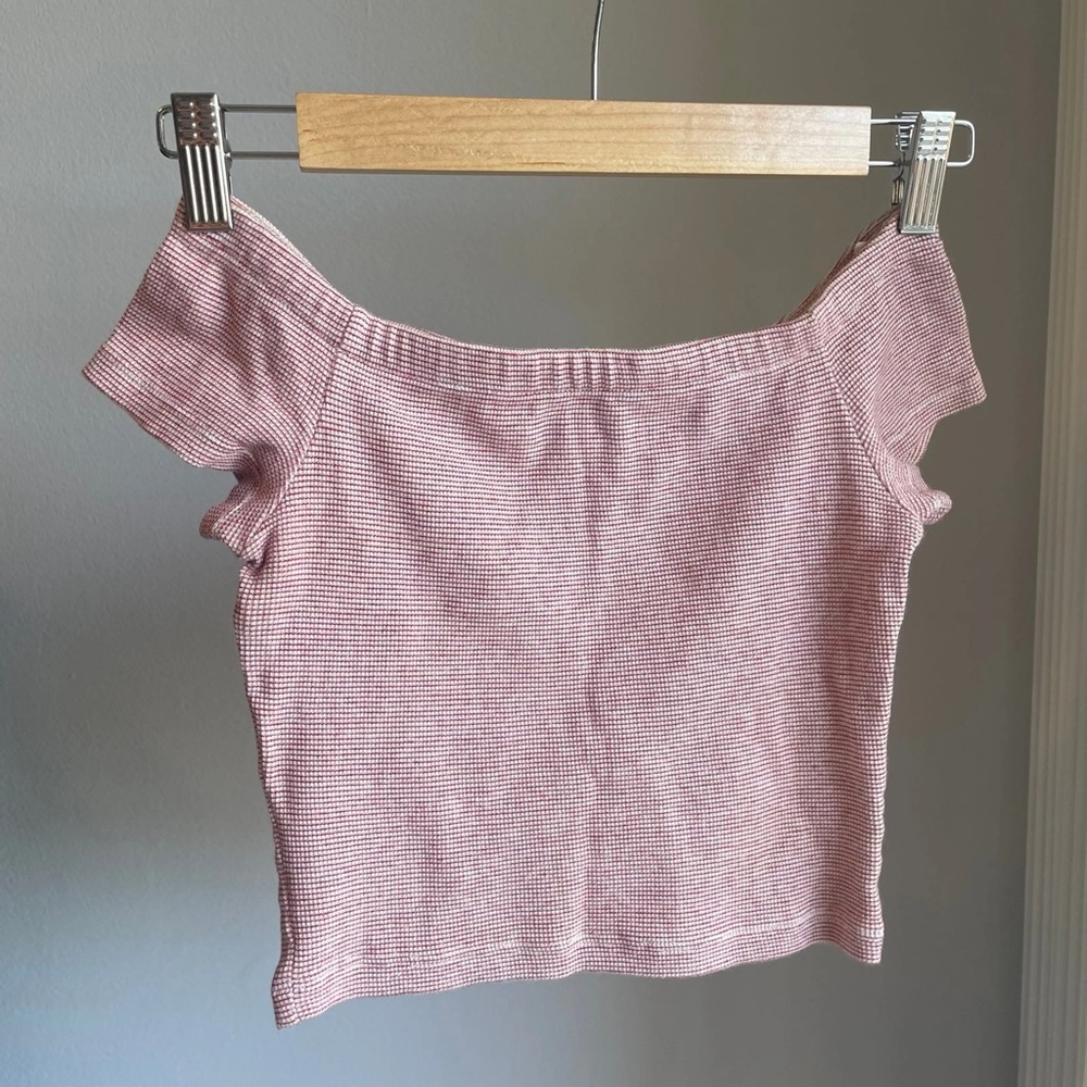 Zara Red and White Striped Off the Shoulder Crop Top